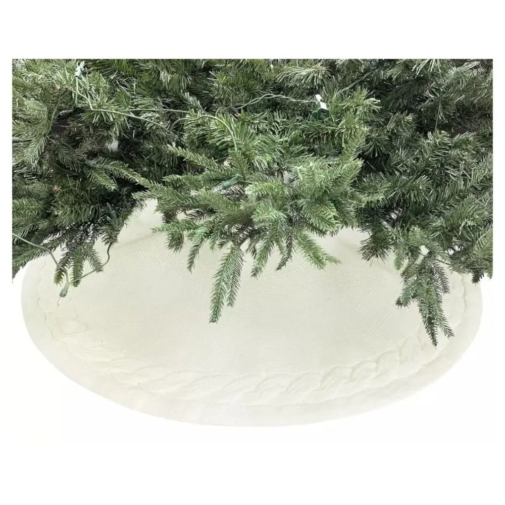 NEW Cable Knit Tree Skirt White 48x48x1 Classic‎ Holiday Christmas